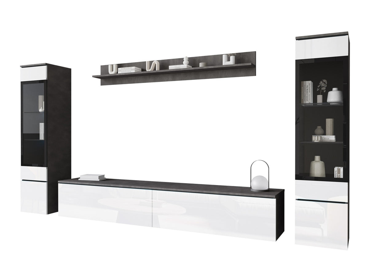 Nappali szett Vera II (Sawoti II), Szín: Matera szürke + Fényes fehér, Led világítás: Nem 4284479