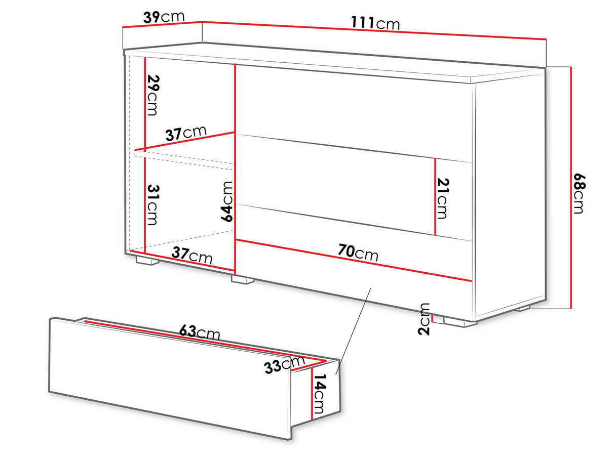 Komód PARIS 110 (Bamisio), Szín: Fehér + Fényes szürke