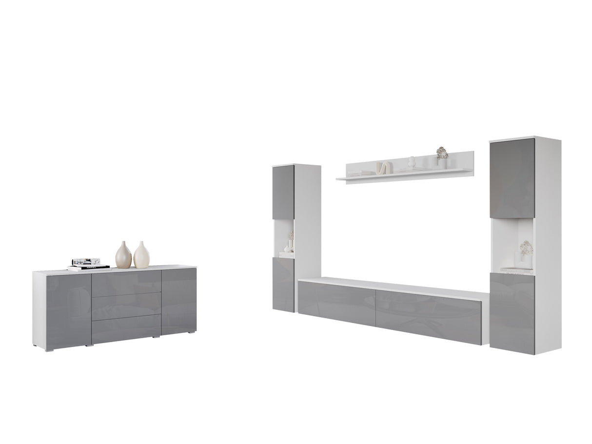 Nappali szett PARIS II (Bamisio II), Szín: Fehér + Fényes fehér, Led világítás: Nem