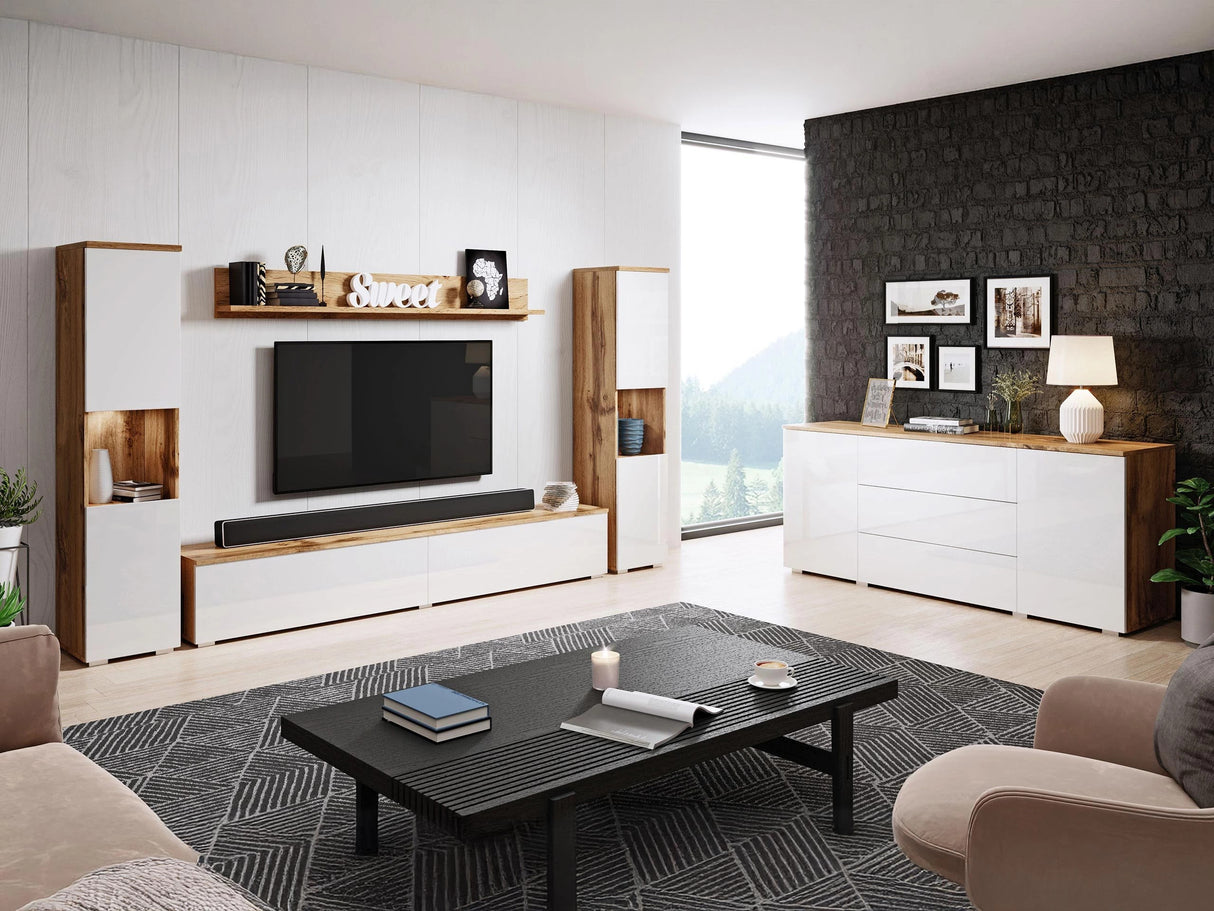 Nappali szett PARIS II (Bamisio II), Szín: Wotan tölgy + Fényes fehér, Led világítás: Igen 4284776