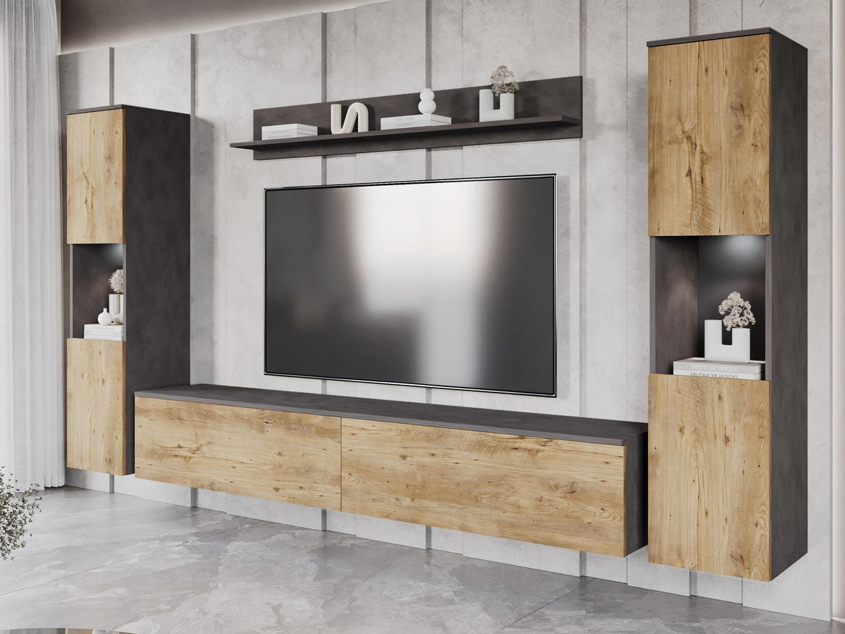 Nappali szett PARIS XL (Bamisio), Szín: Matera szürke + Gesztenye, Led világítás: Igen