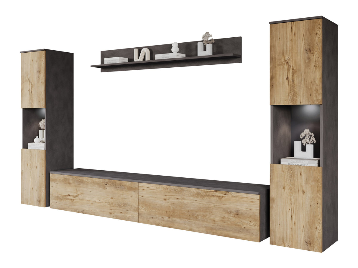 Nappali szett PARIS XL (Bamisio), Szín: Matera szürke + Gesztenye, Led világítás: Igen