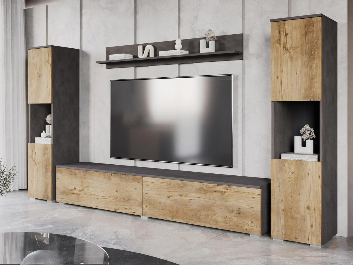 Nappali szett PARIS XL (Bamisio), Szín: Matera szürke + Gesztenye, Led világítás: Nem