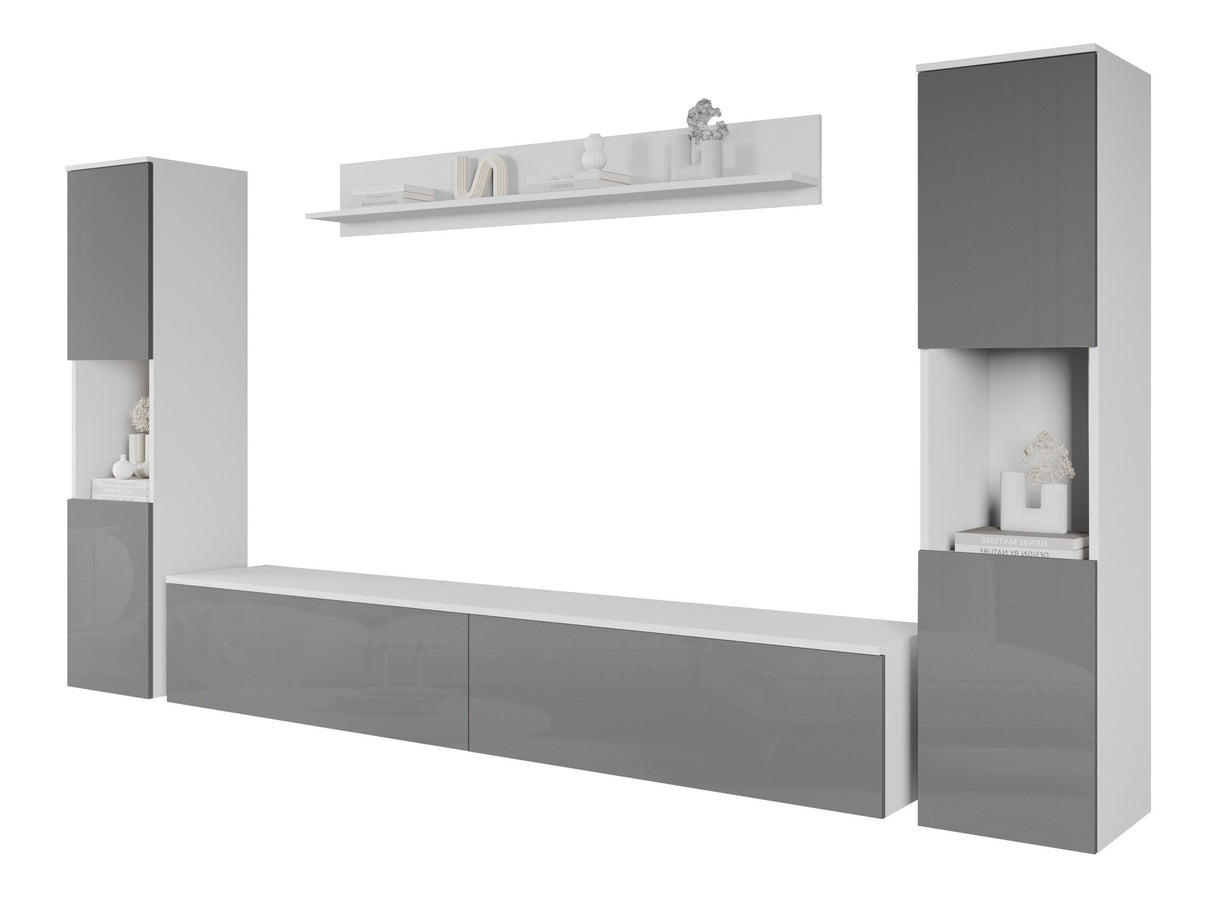 Nappali szett PARIS XL (Bamisio), Szín: Fehér + Fényes szürke, Led világítás: Nem