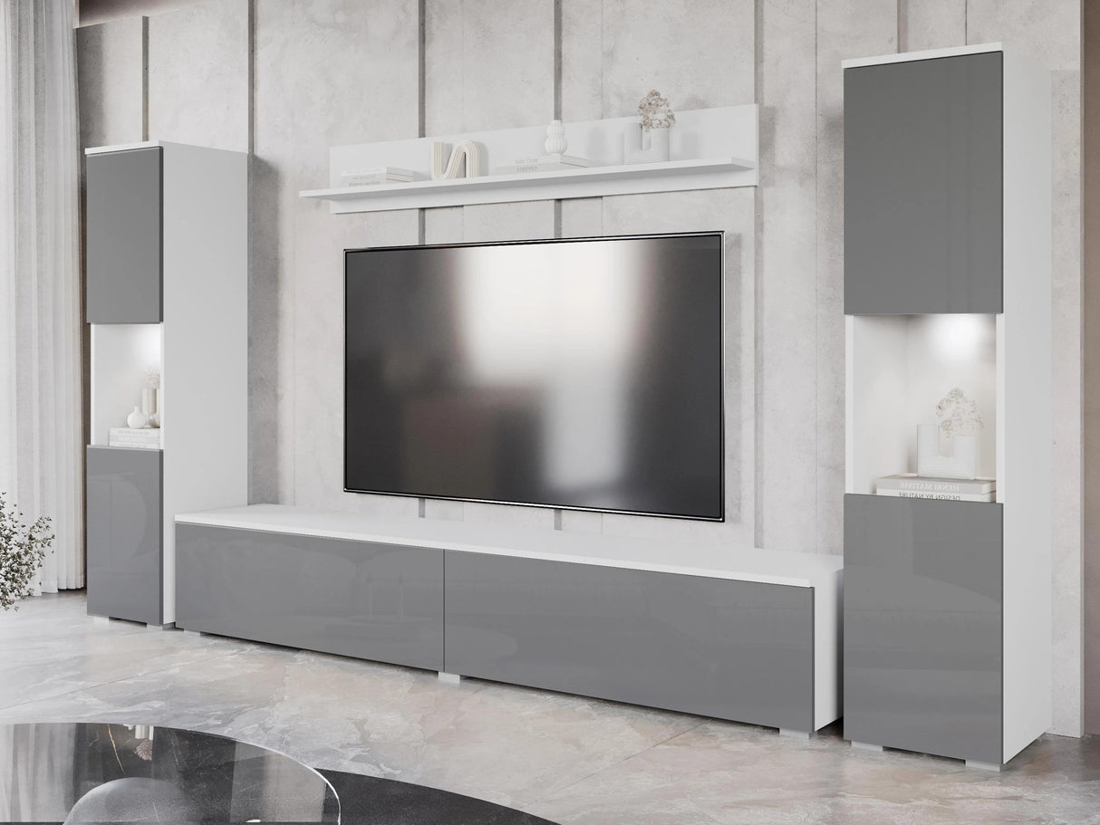 Nappali szett PARIS XL (Bamisio), Szín: Fehér + Fényes szürke, Led világítás: Nem