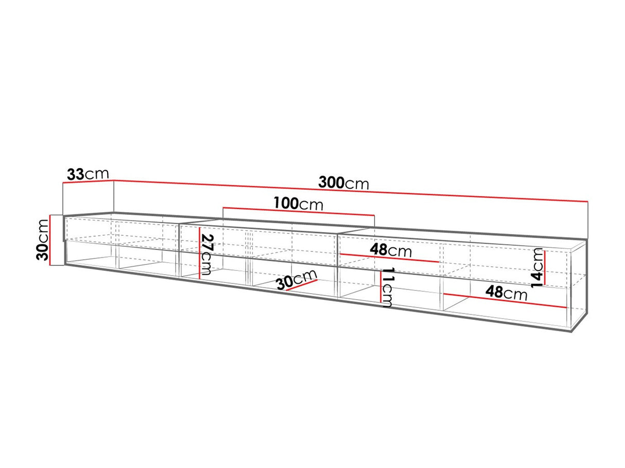 TV-állvány Lowboard A300 (Adenik 300), Szín: Grafit, Led világítás: Nem