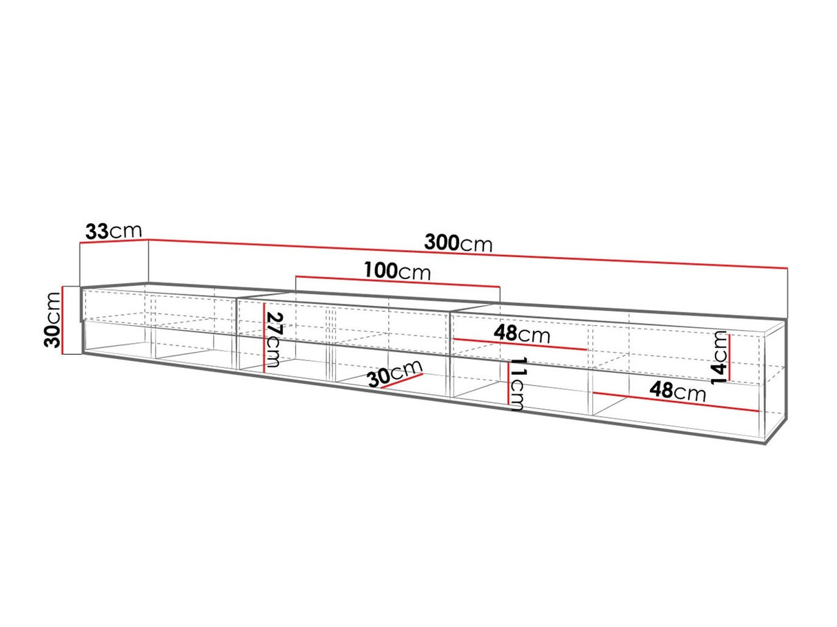 TV-állvány Lowboard A300 (Adenik 300), Szín: Matera szürke + Gesztenye, Led világítás: Igen