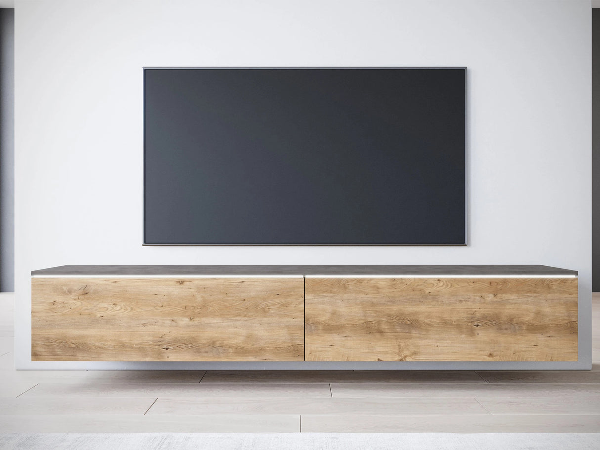 TV-állvány Lowboard D180 (Dlone 180), Led világítás: Igen, Szín: Matera szürke + Gesztenye