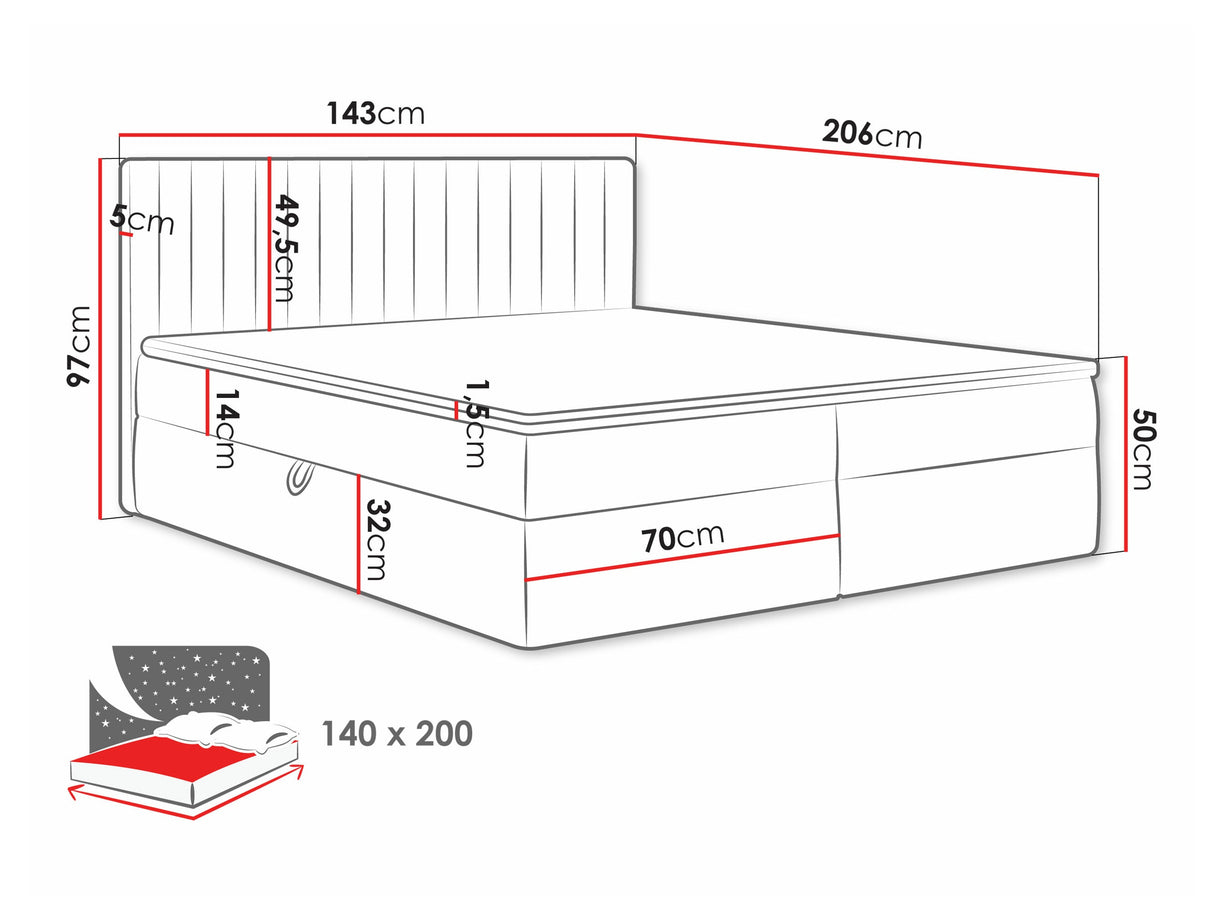 Kontinentális ágy Łóżko kontynentalne TIRULO + topper M, Szín: Manila 35, Alvó felület mérete: 140 x 200 cm