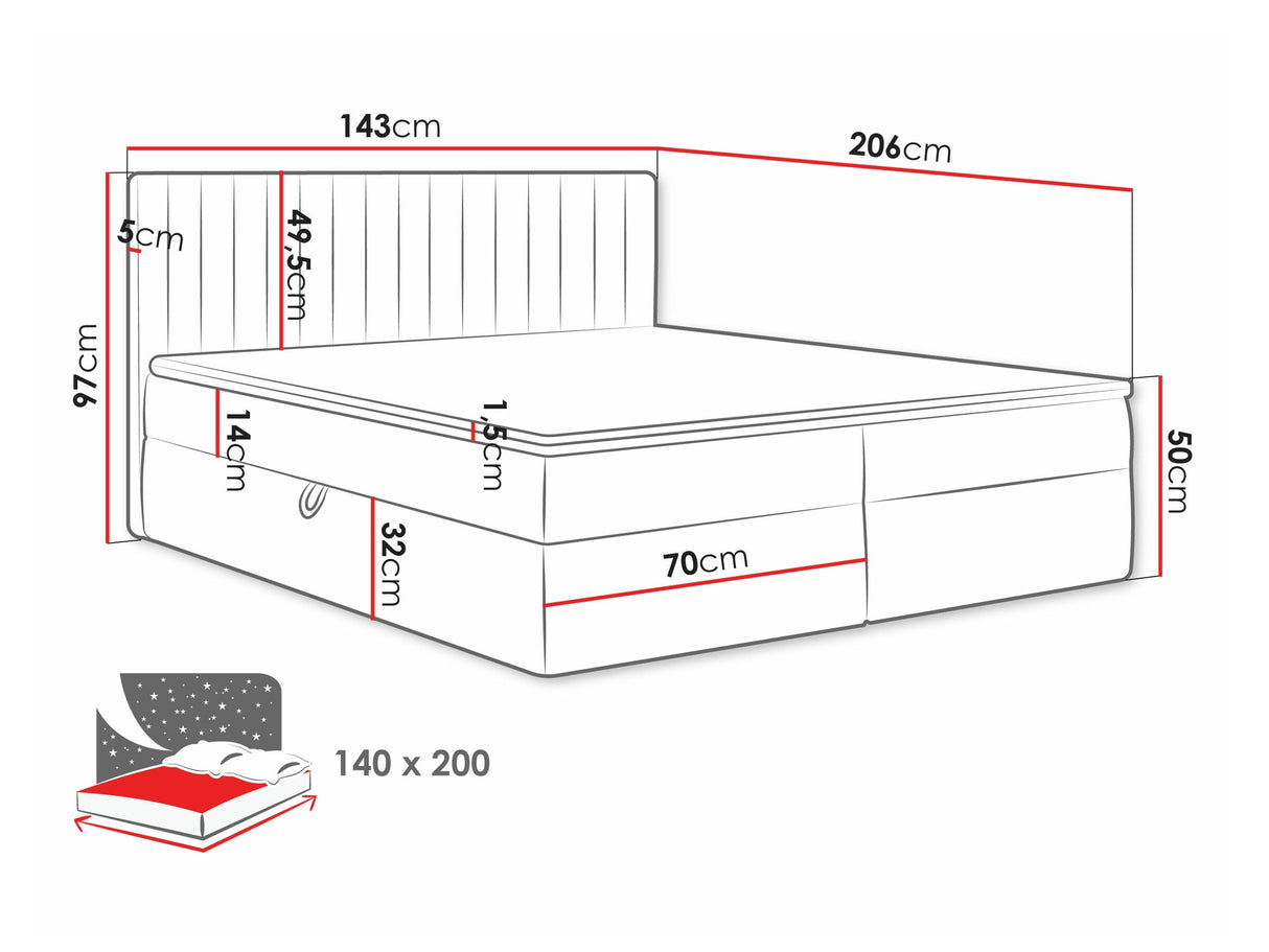 Kontinentális ágy Łóżko kontynentalne TIRULO + topper M, Szín: Manila 16, Alvó felület mérete: 140 x 200 cm
