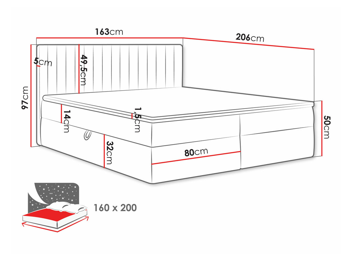 Kontinentális ágy Łóżko kontynentalne TIRULO + topper M, Szín: Manila 02, Alvó felület mérete: 160 x 200 cm