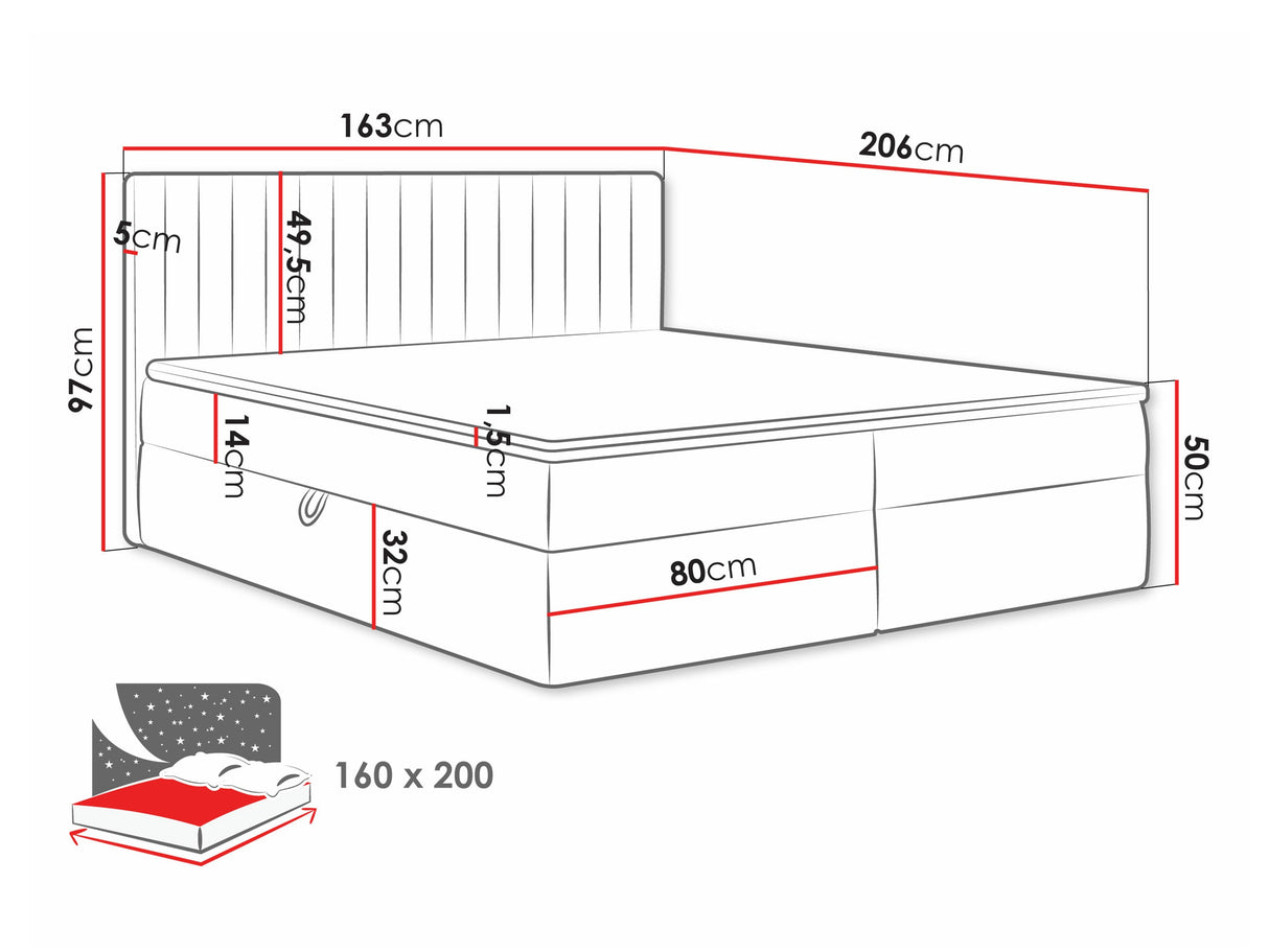 Kontinentális ágy Łóżko kontynentalne TIRULO + topper M, Szín: Manila 16, Alvó felület mérete: 160 x 200 cm