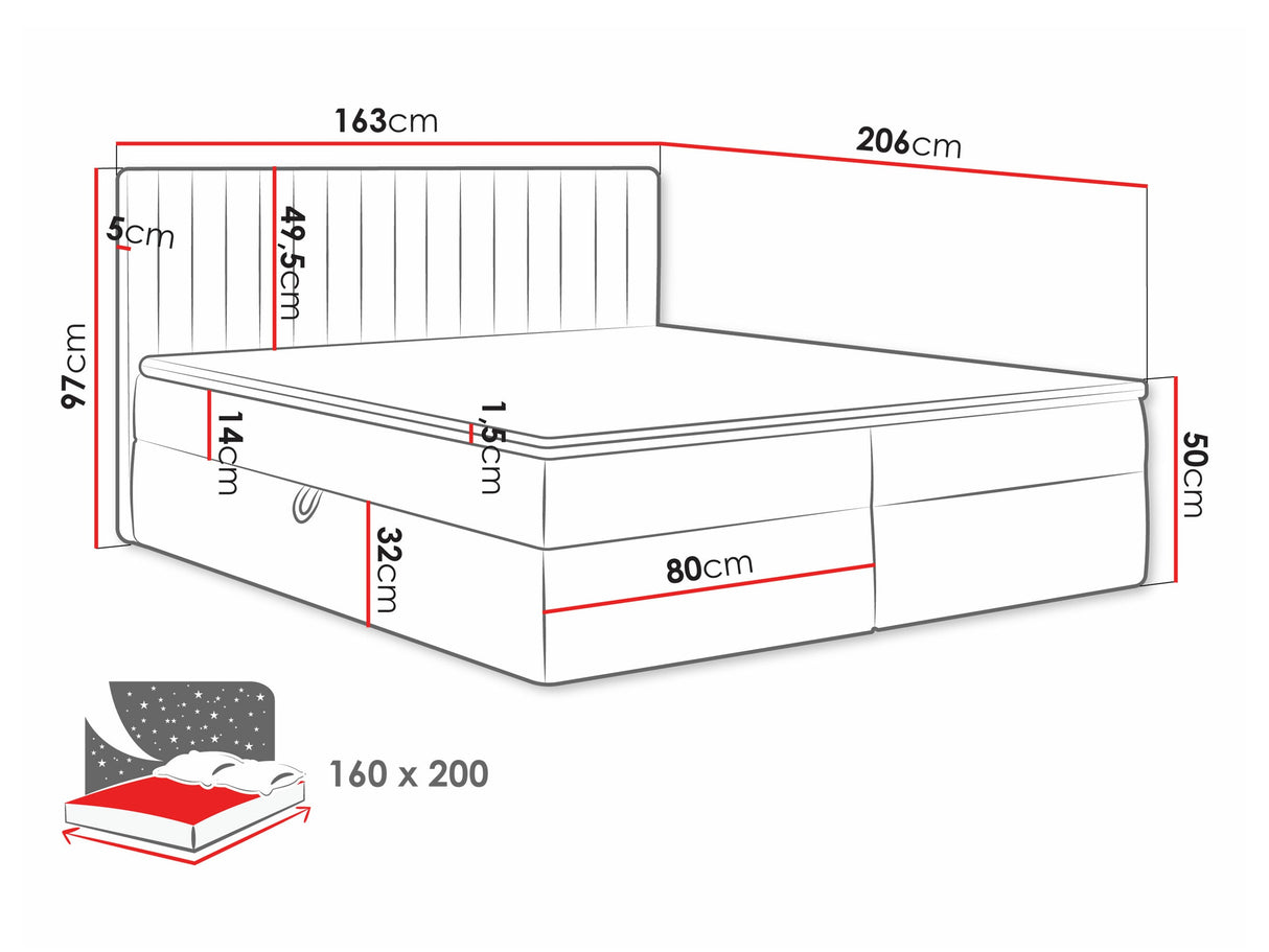 Kontinentális ágy Łóżko kontynentalne TIRULO + topper M, Szín: Manila 35, Alvó felület mérete: 160 x 200 cm