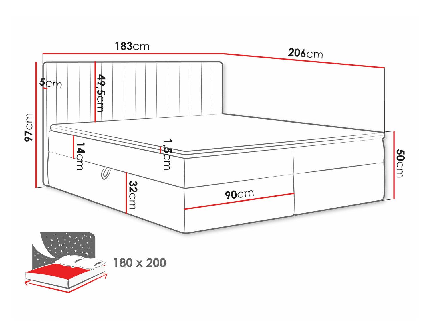 Kontinentális ágy Łóżko kontynentalne TIRULO + topper M, Szín: Manila 18, Alvó felület mérete: 180 x 200 cm