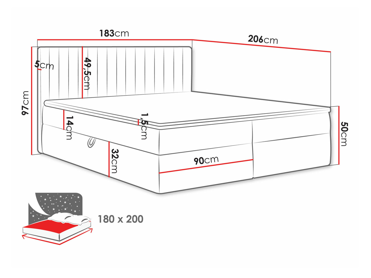 Kontinentális ágy Łóżko kontynentalne TIRULO + topper M, Szín: Manila 26, Alvó felület mérete: 180 x 200 cm