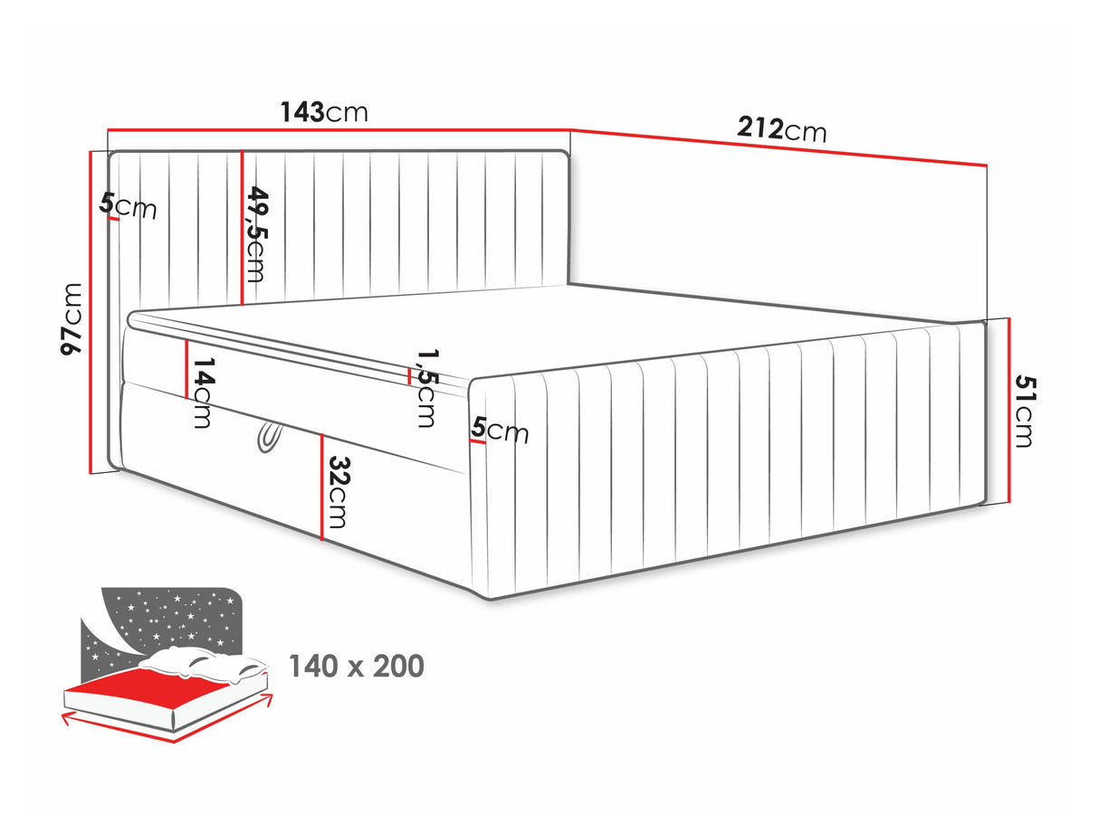 Kontinentális ágy Łóżko kontynentalne TIRULO FIX + topper M, Szín: Manila 16, Alvó felület mérete: 140 x 200 cm