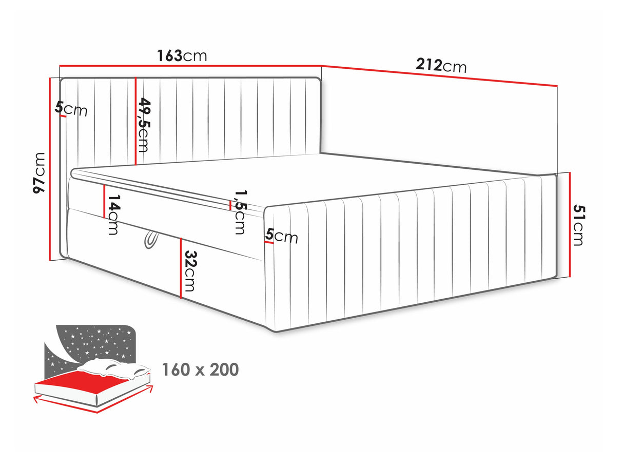 Kontinentális ágy Łóżko kontynentalne TIRULO FIX + topper M, Szín: Manila 26, Alvó felület mérete: 160 x 200 cm