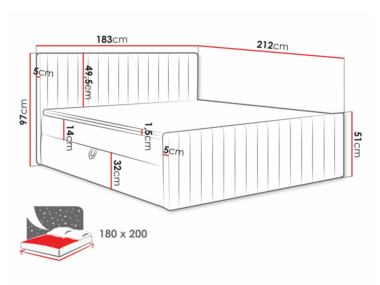 Kontinentális ágy Łóżko kontynentalne TIRULO FIX + topper M, Szín: Manila 09, Alvó felület mérete: 180 x 200 cm