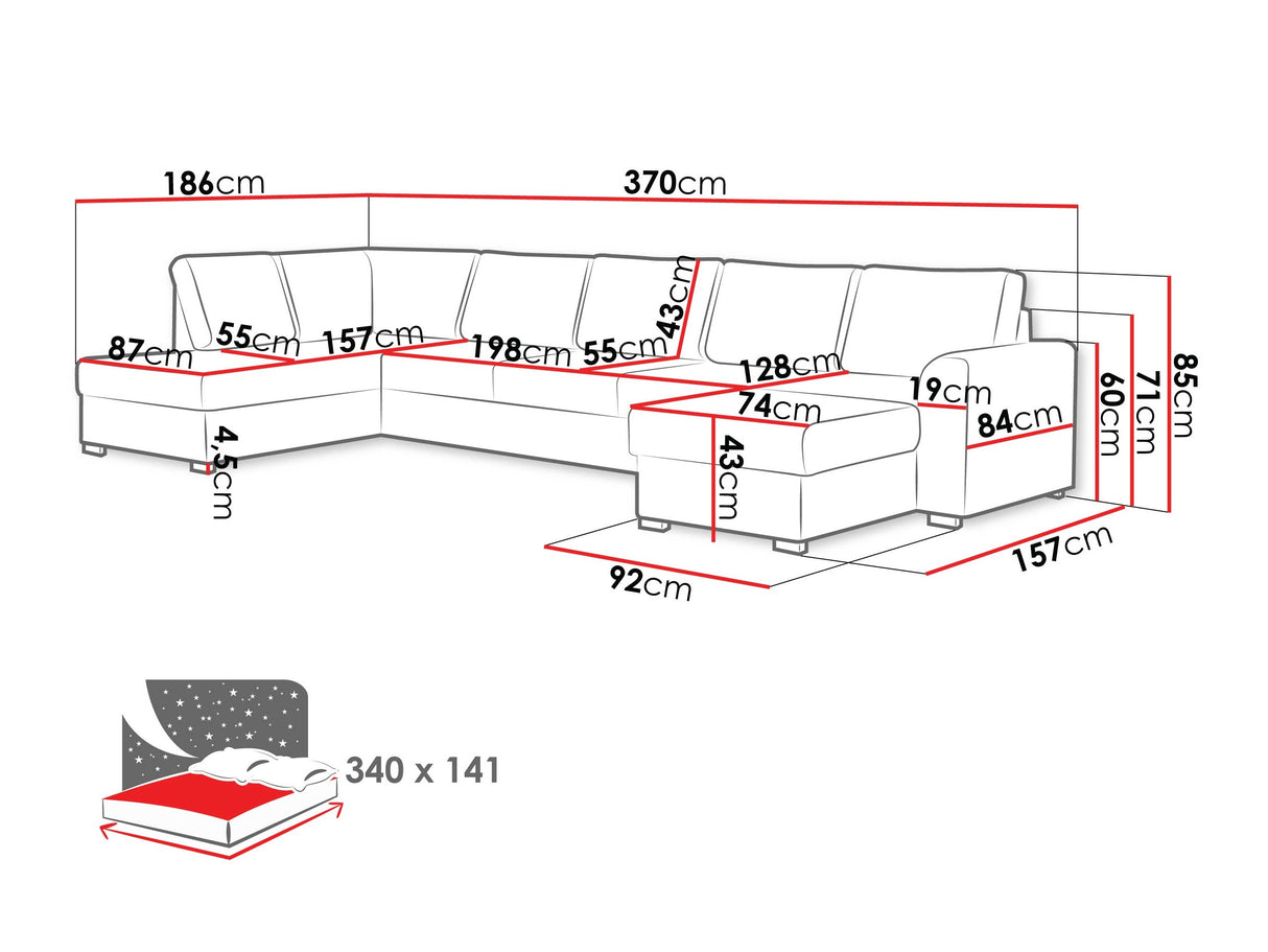 Sarokkanapé Wilma Large (Szafran Large) Toptextil, Szín: Pianem 26, Változatok: Jobbos