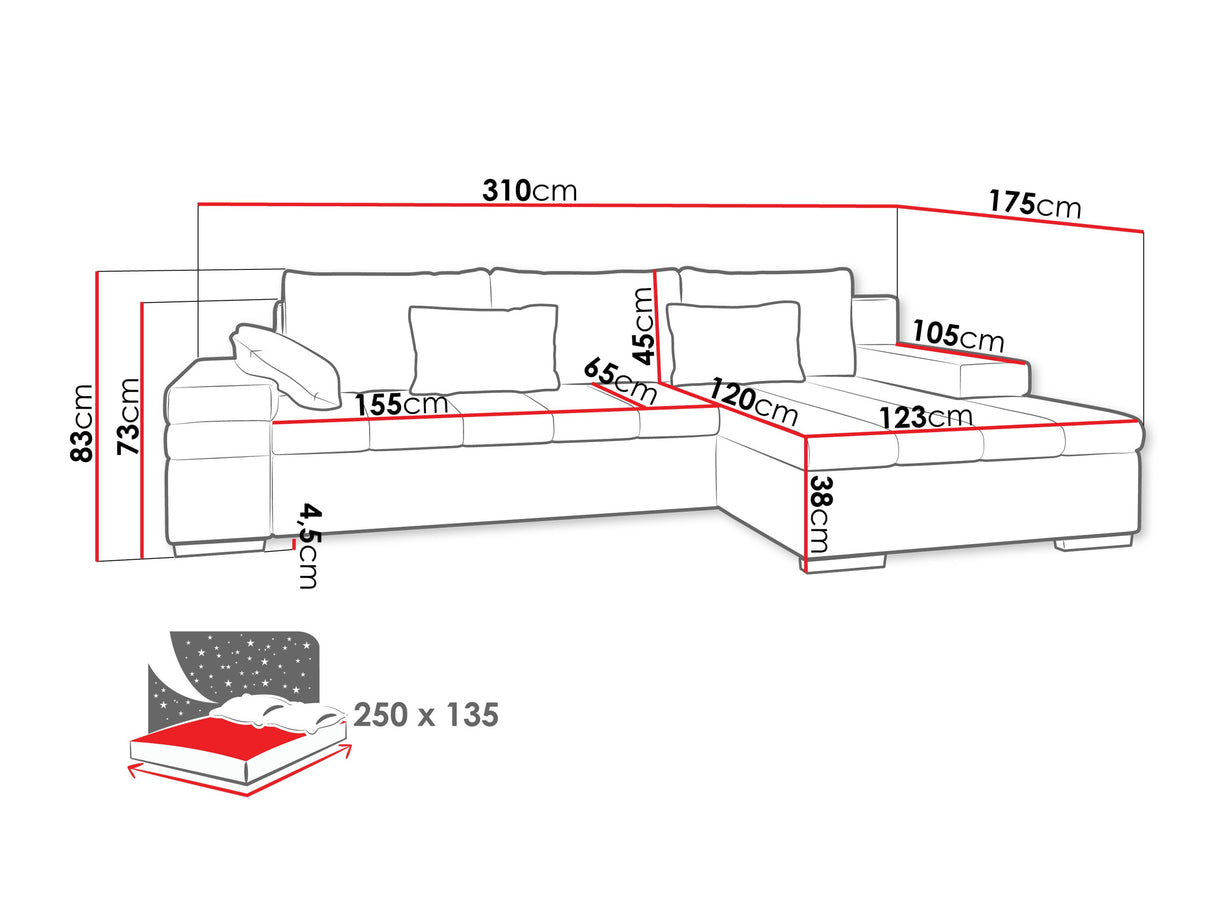 Sarokkanapé Bangkok (Kanton) Toptextil, Szín: Zoya 03 + Pianem 02, Változatok: Jobbos