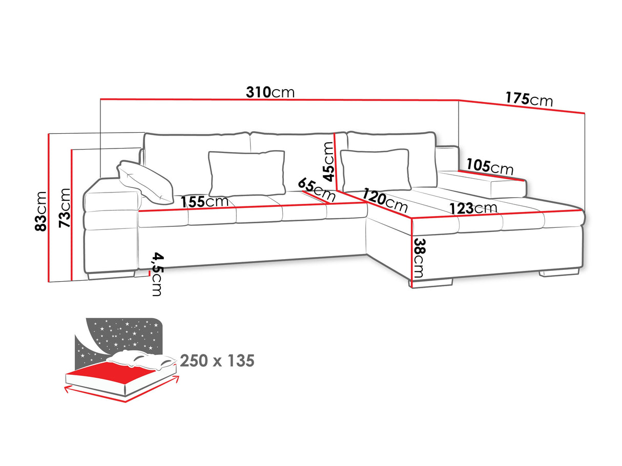 Sarokkanapé Bangkok (Kanton) Toptextil, Szín: Pianem 14 + Pianem 13, Változatok: Balos