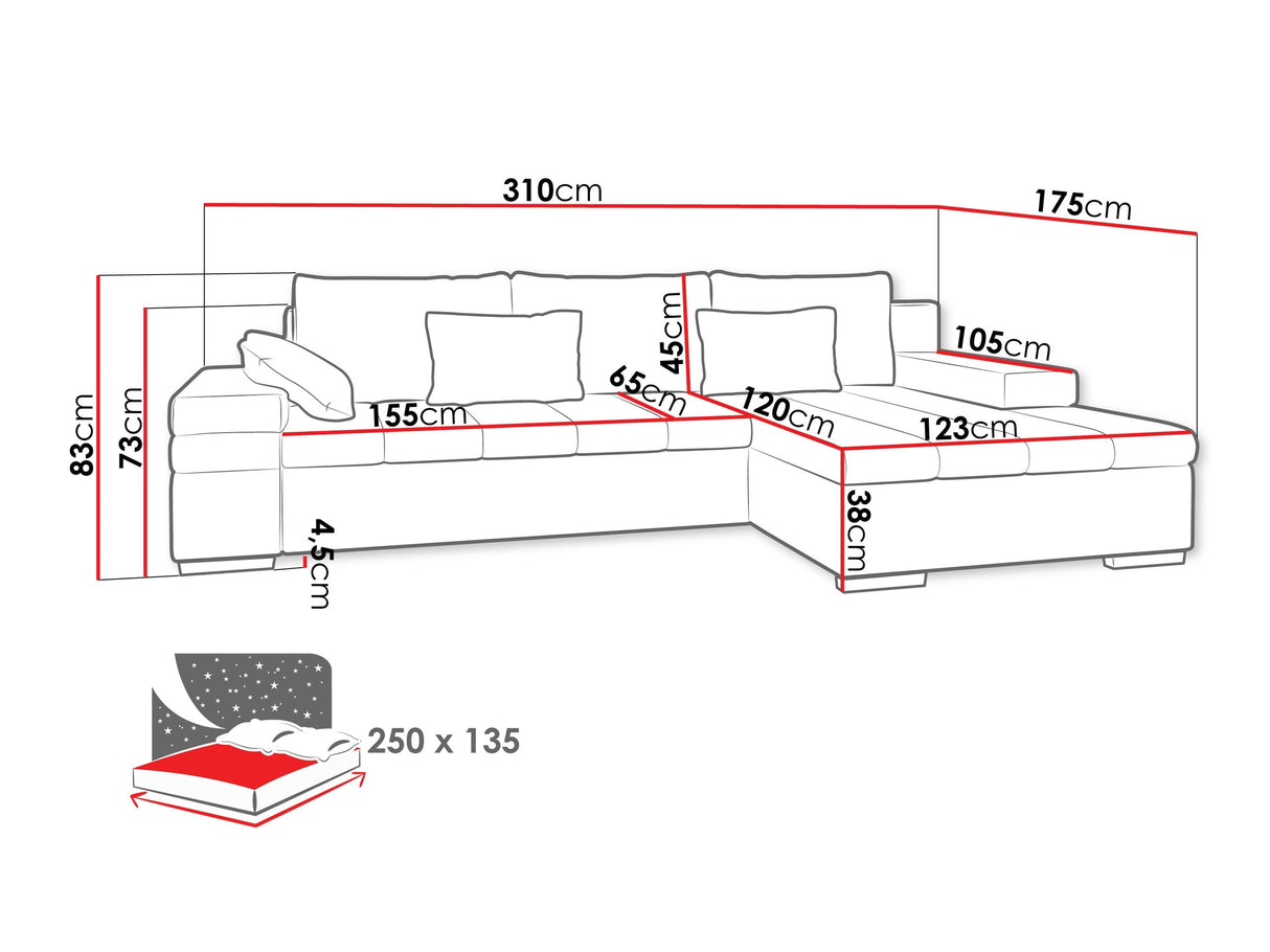 Sarokkanapé Bangkok (Kanton) Toptextil, Szín: Uttario Velvet 2951 + Magic Velvet Pik 2225, Változatok: Balos
