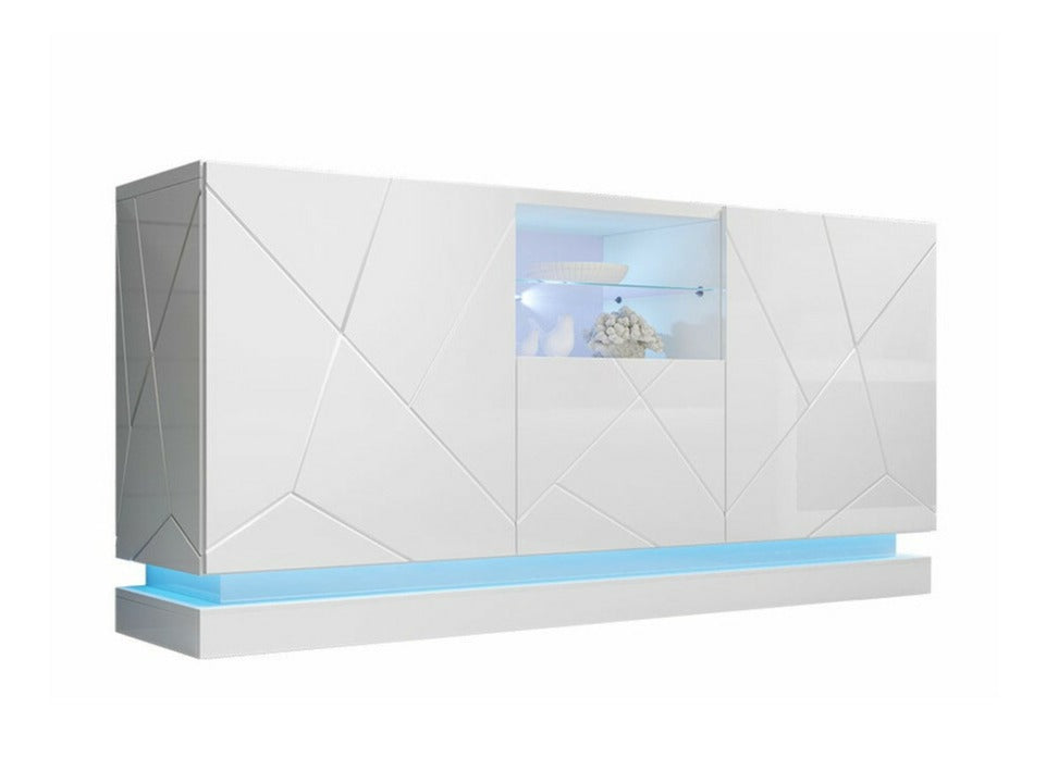 Szekrény QIU 2D1K (Agnes), Szín: Fehér + Fényes fehér, Világítás: Igen RGB 4308009