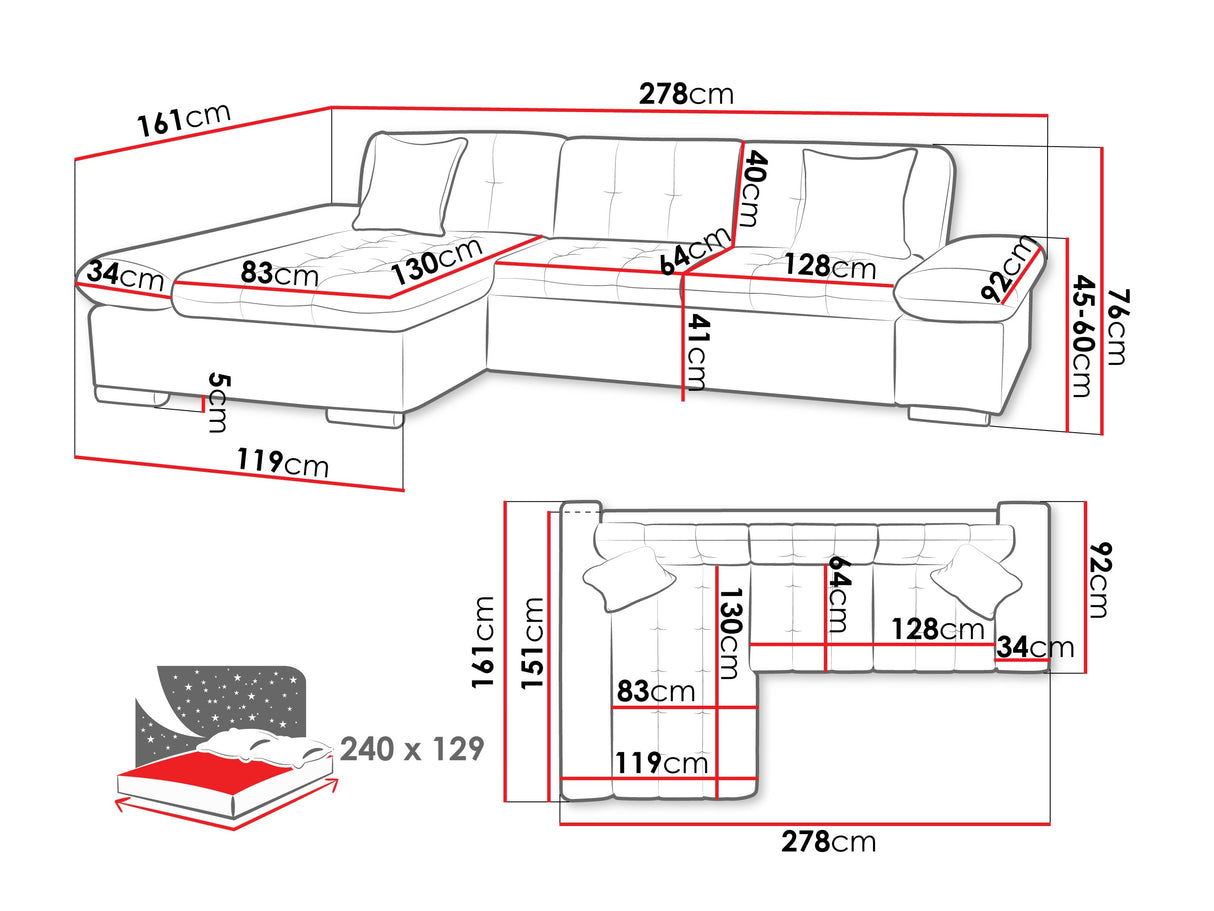 Sarokkanapé Malwi Premium (Laviva Premium), Szín: Pianem 02, Változatok: Balos