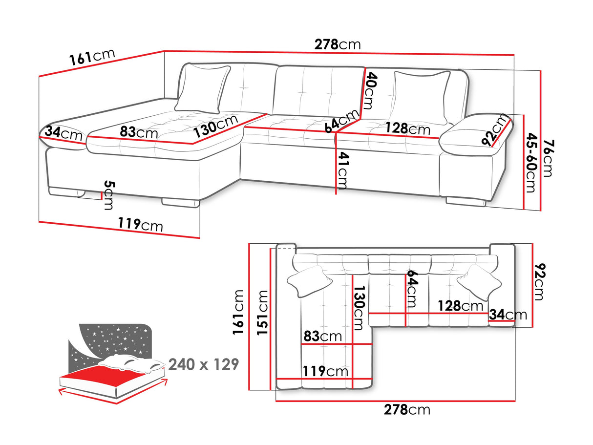 Sarokkanapé Malwi Premium (Laviva Premium), Szín: Corbett 78, Változatok: Balos