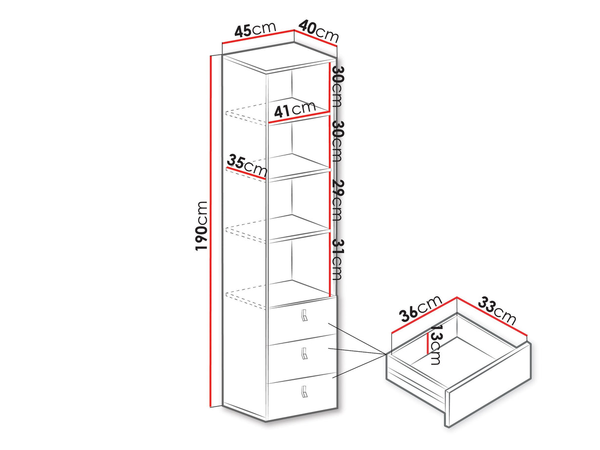 Könyvespolc PLANET System 6, Szín: Fehér + Tölgy + Türkiz