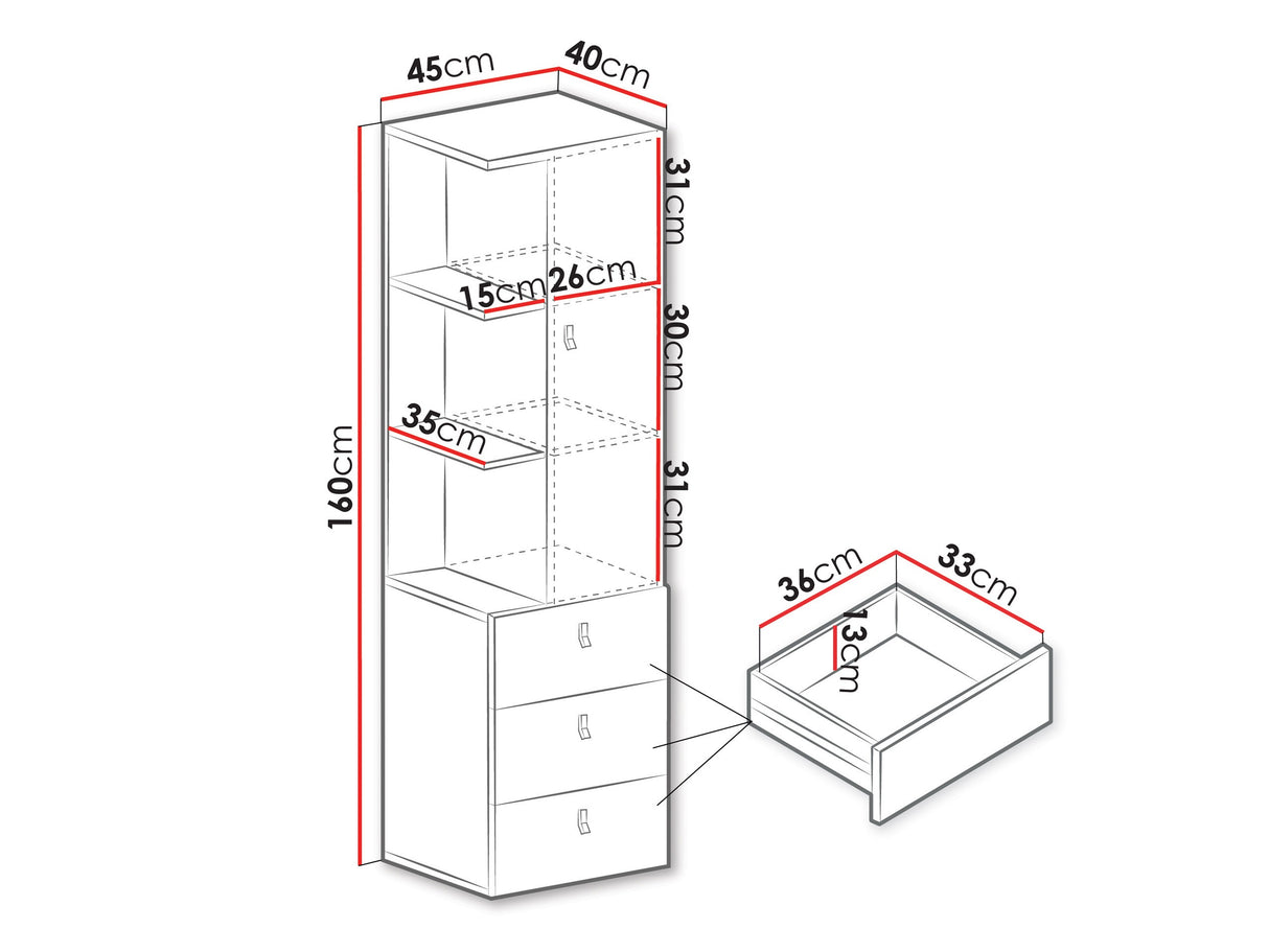 Könyvespolc PLANET System 7, Szín: Fehér + Tölgy + Türkiz