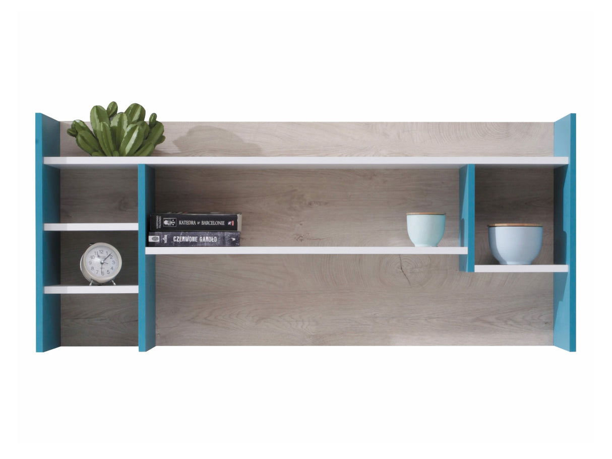 Fali polc PLANET System 11, Szín: Fehér + Tölgy + Türkiz