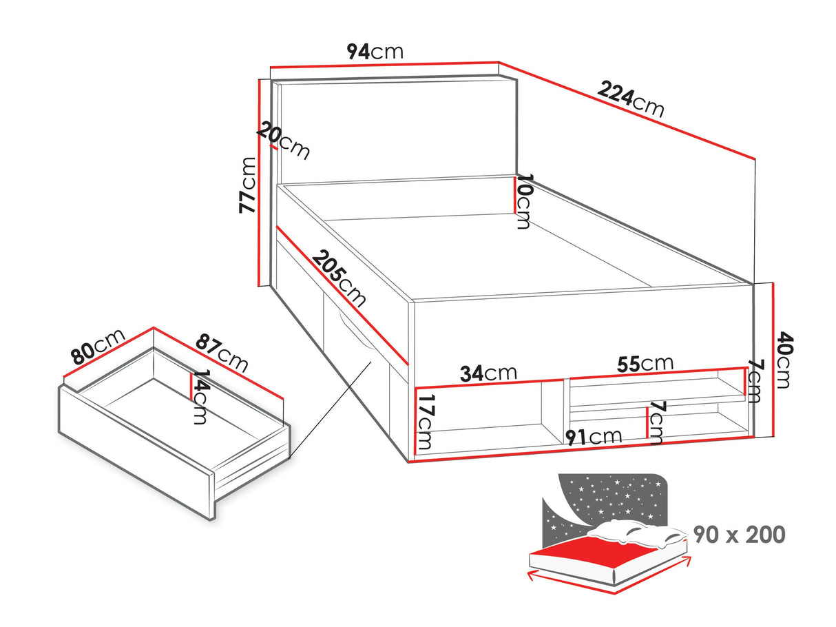 Ágy PLANET System 14, Szín: Fehér + Tölgy + Türkiz