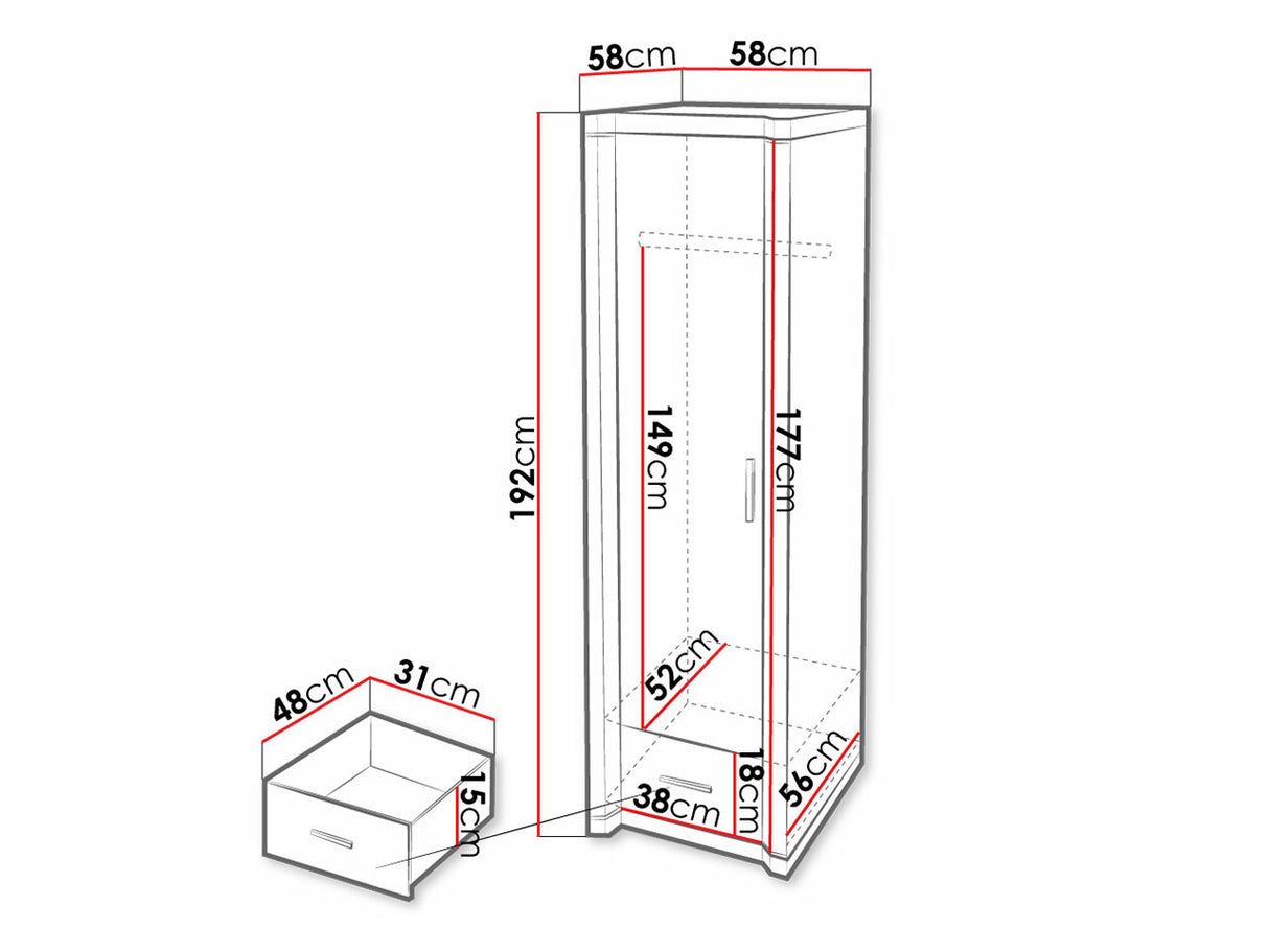 Gardróbszekrény Dallas D19 (Xavier), Szín: Sonoma tölgy, Könyvespolcok: Nem 4338342