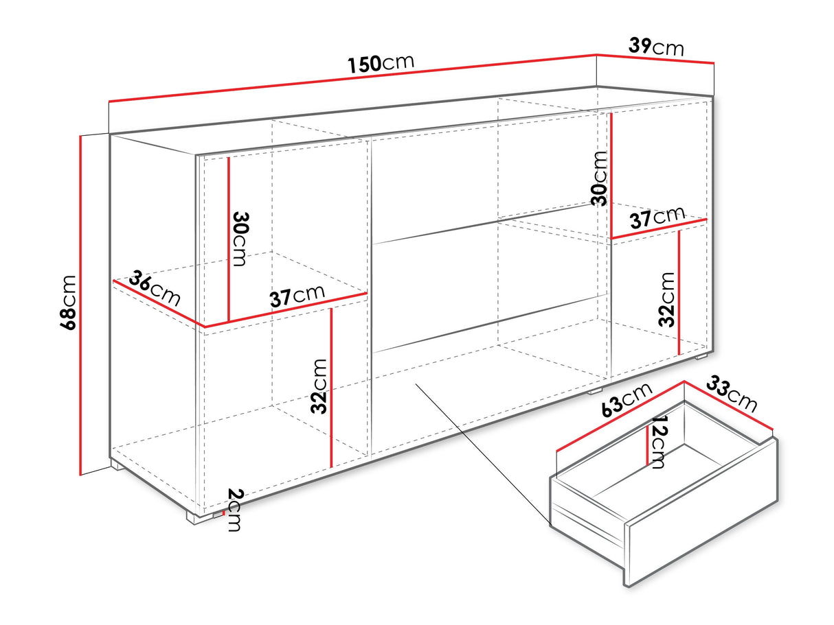 Komód BERLIN 150, Szín: Fehér + Fényes fehér