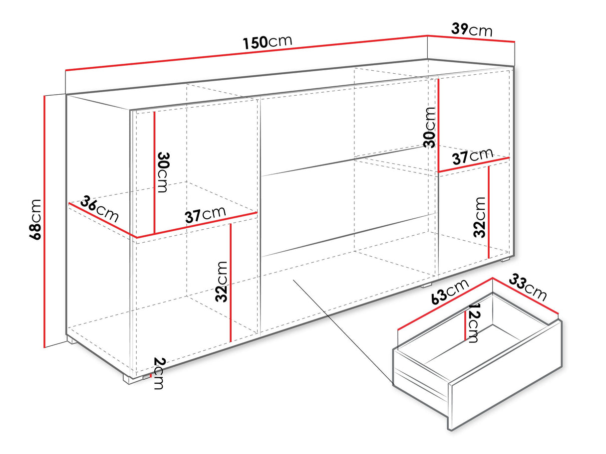 Komód BERLIN 150, Szín: Fehér + Wotan tölgy