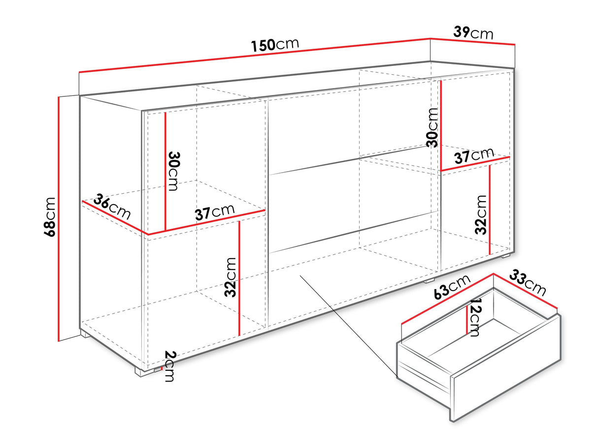Komód BERLIN 150, Szín: Wotan tölgy + Grafit