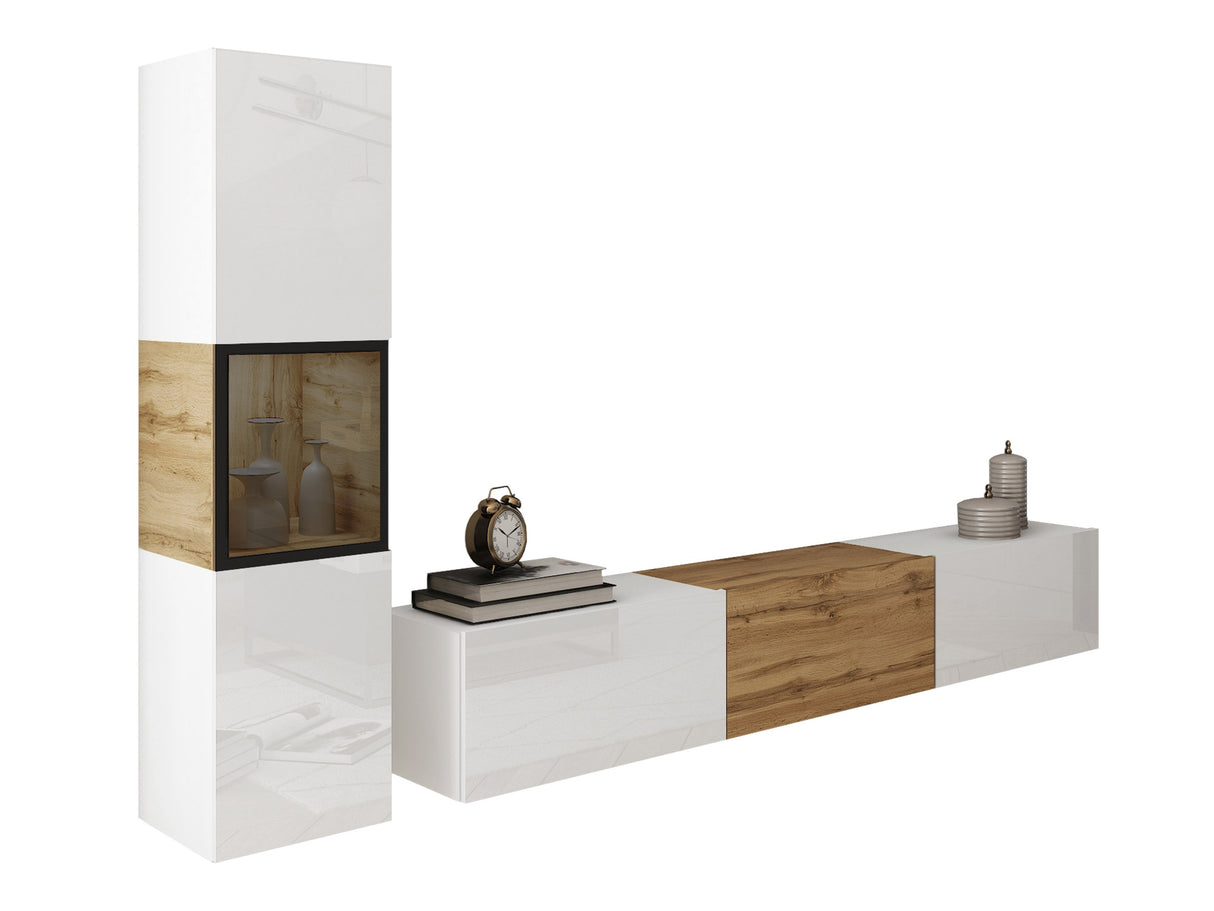 Nappali szett BERLIN I, Szín: Fehér + Wotan tölgy, Led világítás: Nem