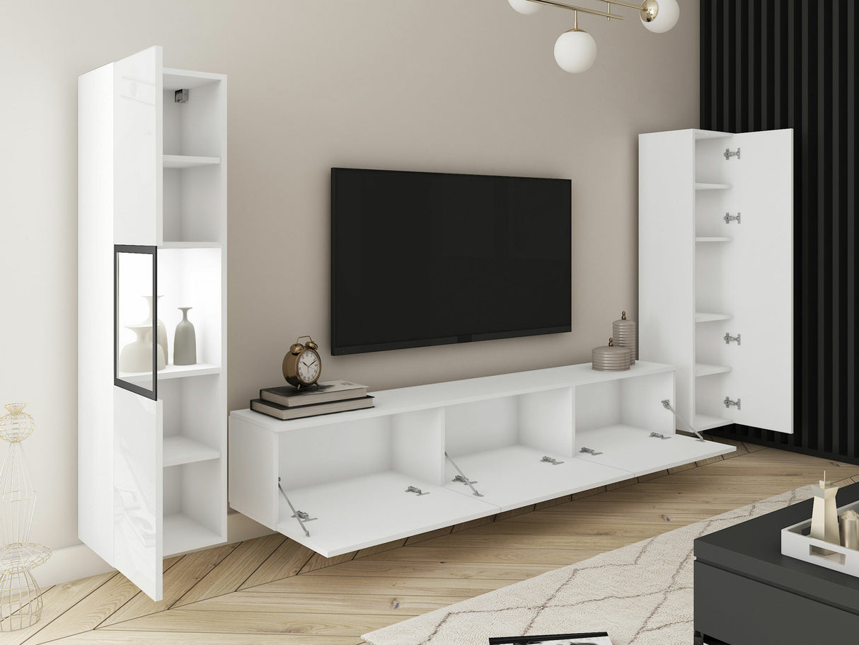 Nappali szett BERLIN III, Szín: Fehér + Fényes fehér, Led világítás: Nem