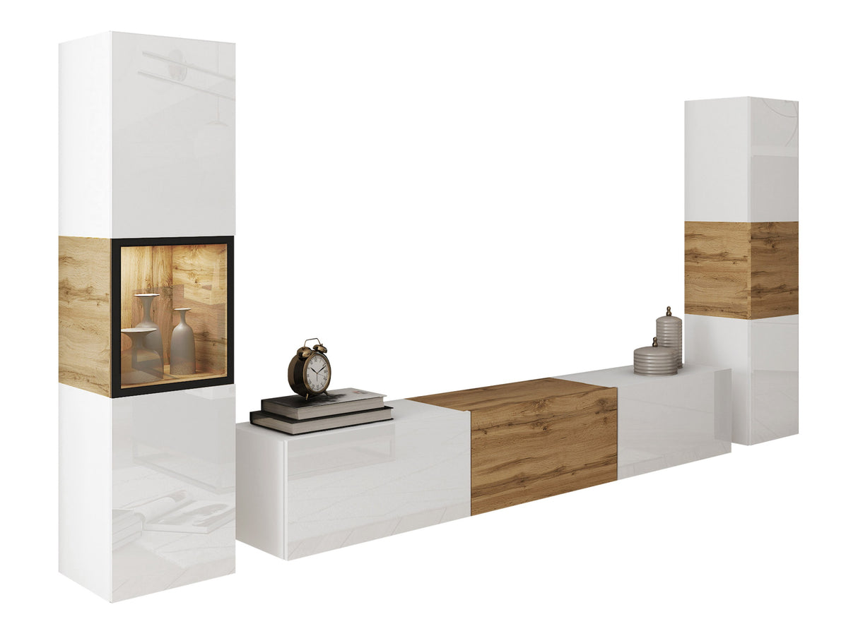 Nappali szett BERLIN III, Szín: Fehér + Wotan tölgy, Led világítás: Igen