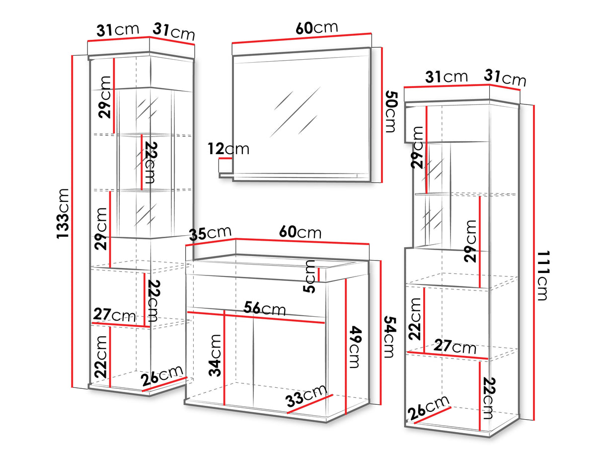 Fürdőszoba garnitúra z umywalką NAIROBI, Szín: Grafit, Led világítás: Nem