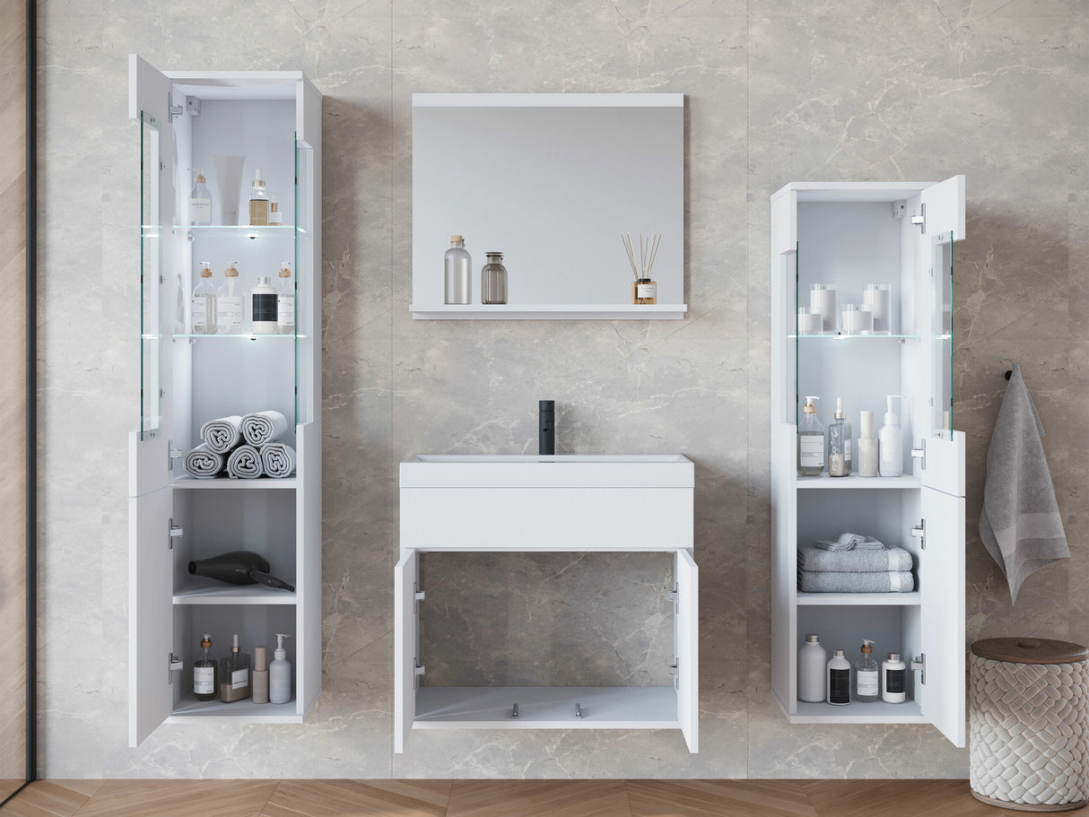 Fürdőszoba garnitúra z umywalką NAIROBI, Szín: Fehér + Fényes fehér, Led világítás: Nem