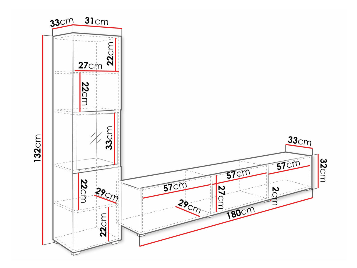 Nappali szett BERLIN I, Szín: Fehér + Fényes fehér, Led világítás: Igen