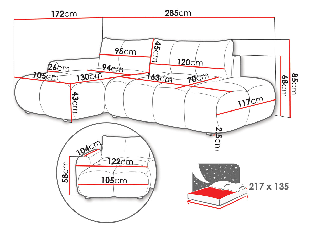 Sarokkanapé MITTO O, Szín: Flow 06, Változatok: Bal