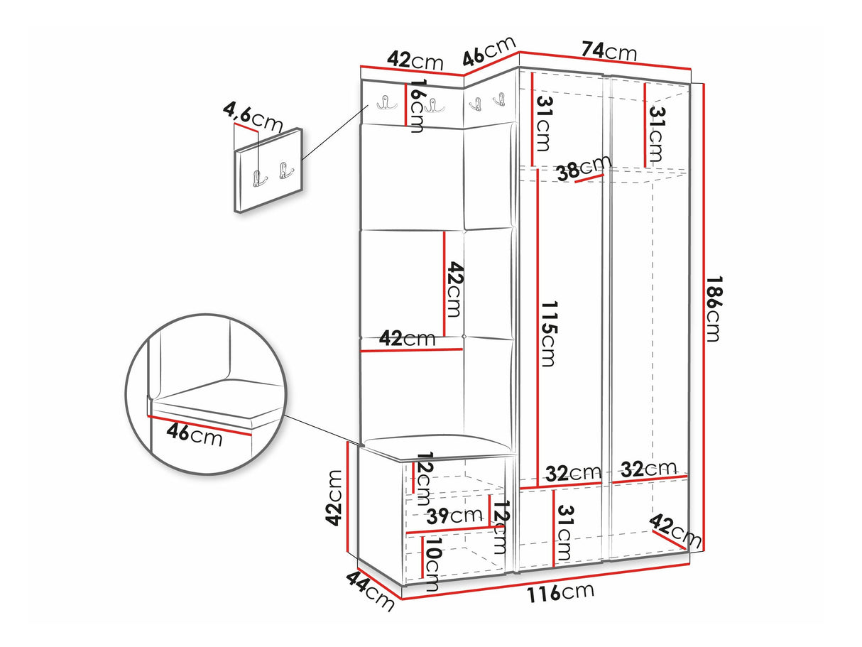 Előszoba garnitúra ORION RYFEL SLIM XXIII (Towiro), Keret színe: Fehér, Puha falpanel színe: Manila 02 4374338
