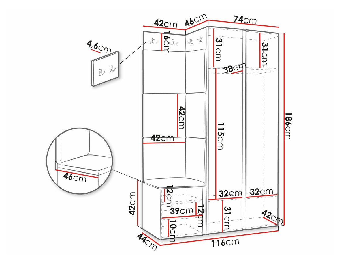 Előszoba garnitúra ORION RYFEL SLIM XXIV ( Towiro), Keret színe:, Puha falpanel színe: Manila 02 4374339