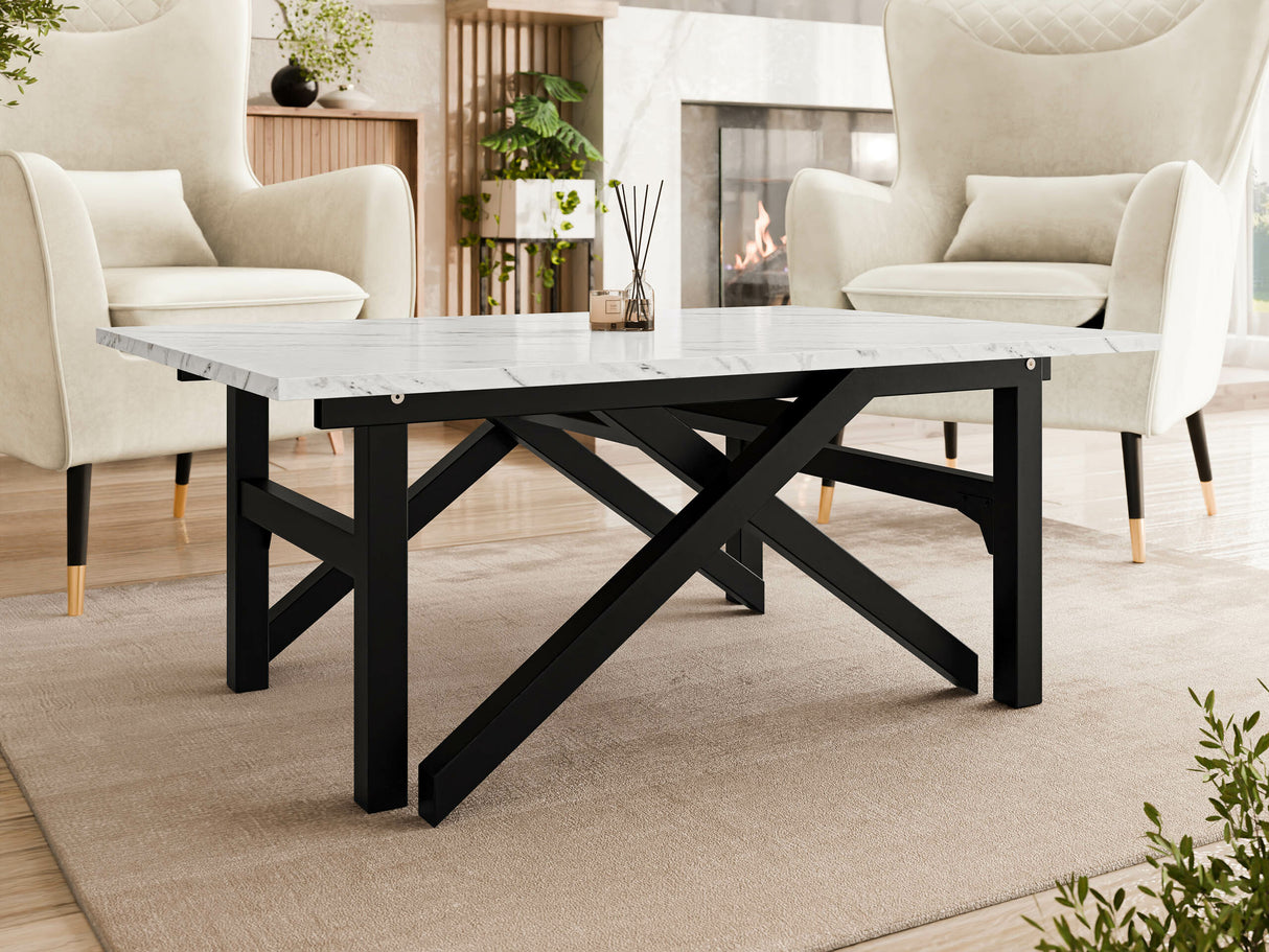 Kihajtható dohányzóasztal XENA BIS, Szín: Fehér márvány 4417527