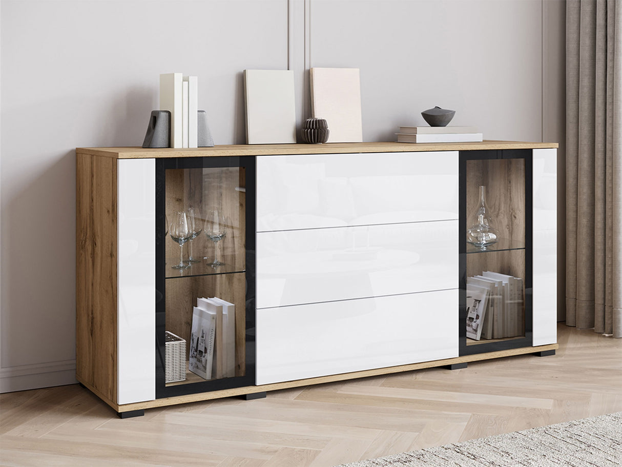 Komód CARO SB 150, Szín: Wotan tölgy + Fényes fehér, -világítás: Igen 4417724