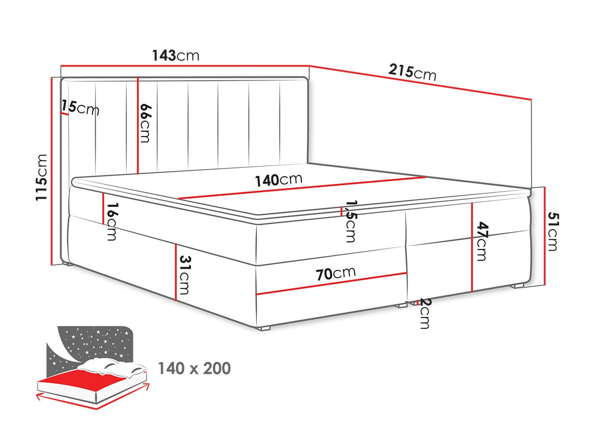 Kontinentális ágy IDEAL BOX (Sonden Box), Szín: Magic bársony 2225, Alvó felület mérete: 140 x 200 cm 4425323