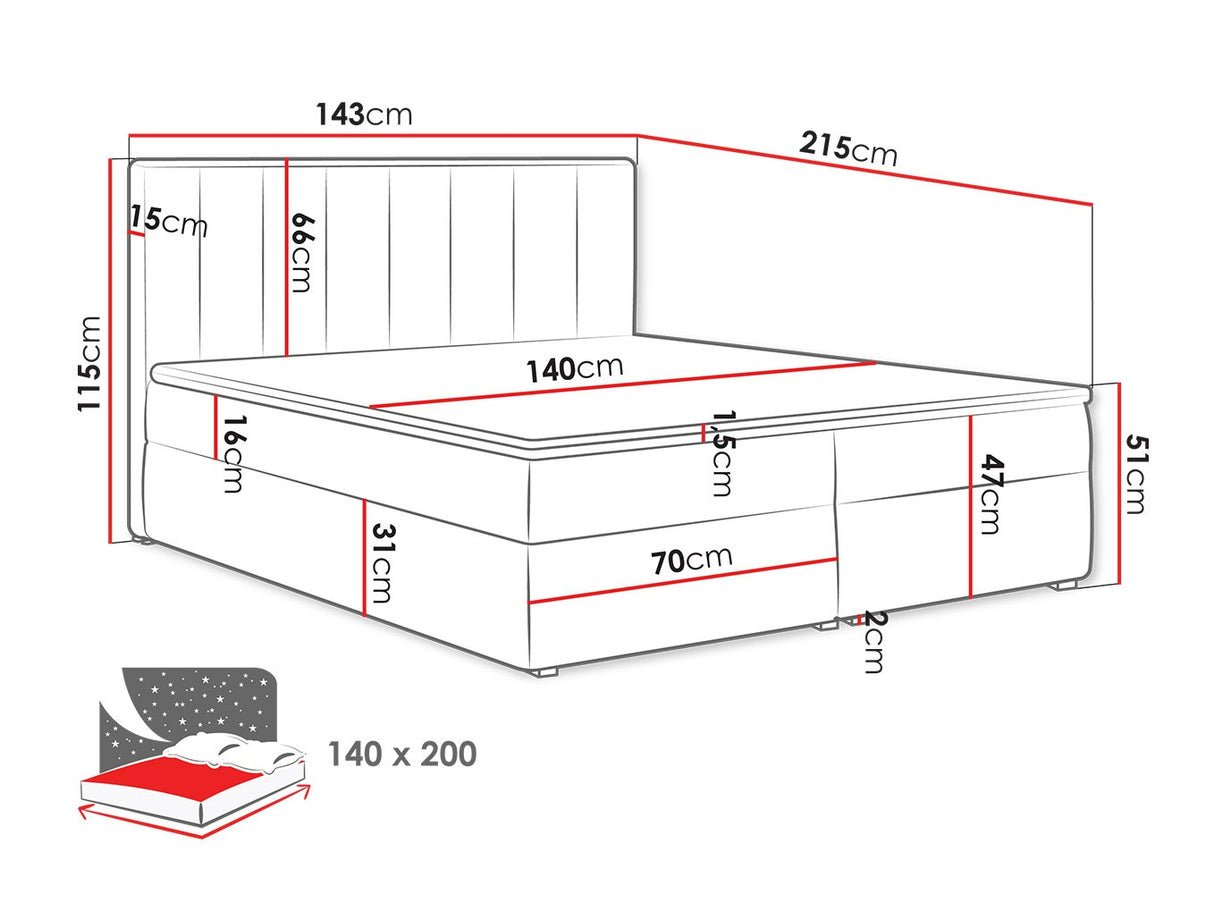 Kontinentális ágy IDEAL BOX (Sonden Box), Szín: Magic bársony 2206, Alvó felület mérete: 140 x 200 cm 4425325